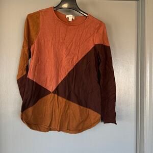 Belle by Kim Gravel Brown Color Blocked Women's Sweater Long Sleeves sz XXS